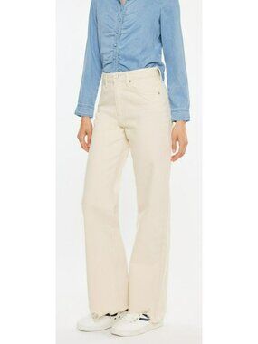 Kancan Mikaella Ultra High Rise 90s Flare Jeans Cream Distressed Hem Size 3/25 1